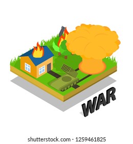 War concept banner. Isometric banner of war vector concept for web, giftcard and postcard