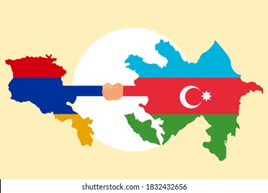 War concept: Hands shaking with Armenia country flag and Azerbaijan country flag background