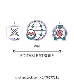 War concept icon. Warfare and gun violence. Military conflict thin line illustration. Invasion and offensive with weapon. Terrorism, world terrorist attack. Vector isolated drawing. Editable stroke
