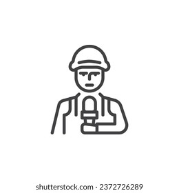 Symbol der Kriegskorrespondenten-Linie. lineares Stilzeichen für mobiles Konzept und Webdesign. Militärkorrespondent-Umriss-Vektorsymbol. Symbol, Logo-Abbildung. Vektorgrafik