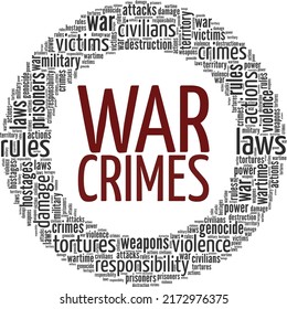War Crimes word cloud conceptual design isolated on white background.