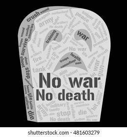 War is death word cloud in shape of tomb. Social concept. Vector illustration.