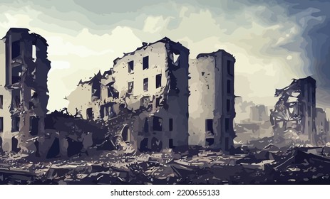 war, destroyed buildings, city, streets