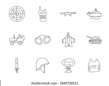 garabatos de guerra aislados en blanco. conjunto de iconos de guerra para diseño web, interfaz de usuario, aplicaciones móviles e impresión