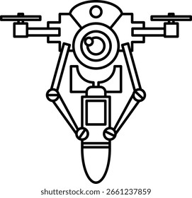 War Drone Bomb Army FPV Silhouette vector military drone UAV Reconnaissance Mission missile icon lineart
