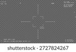 War drone camera viewfinder overlay. Template for military spy drone cam. Camera frame vector. White lines Ui on transparent background. Realistic stealth drone UI frame for games video, photo.