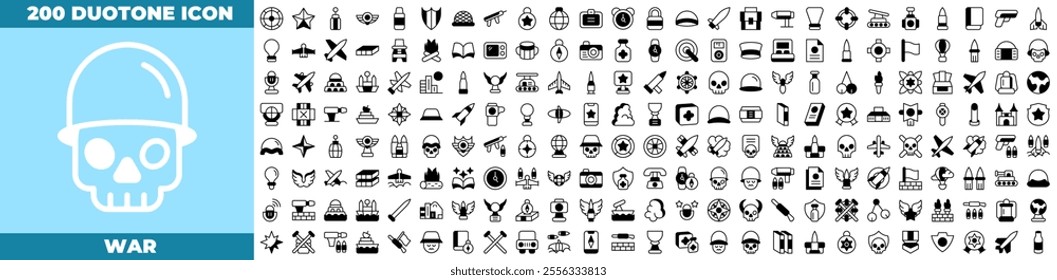 War Duotone Editable Icons set. Vector illustration in modern thin Duotone style of war icons: military, missile, army, etc