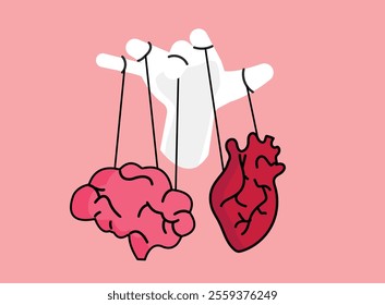 War of emotions and brain, heart mind manipulation conceptual art