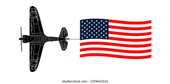 war fighter schematic isolated USA national flag banner