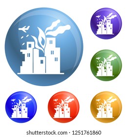 War fire city icons set vector 6 color isolated on white background