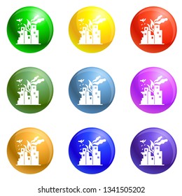 War fire city icons vector 9 color set isolated on white background for any web design 