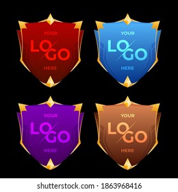 Bandera de guerra o Escudo del Juego de Clasificación de Caricaturas. Escudo medieval. El escudo para su emblema o logotipo también puede utilizarse en juegos móviles o web. para el logotipo place.