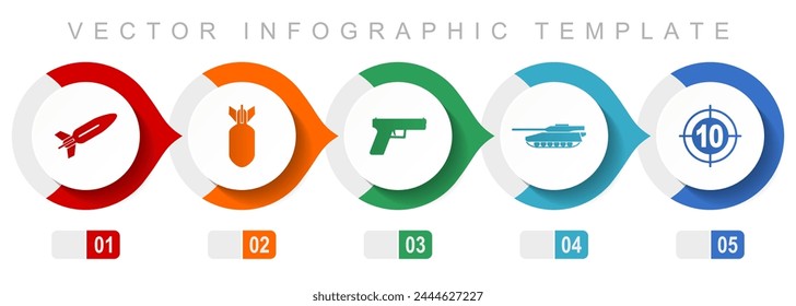 War flat design infographic template, miscellaneous symbols such as missle, bomb, gun, tank and target, vector icons collection