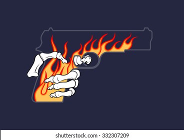 War gun with skeleton hand concept vector illustration, icon, symbol, design element