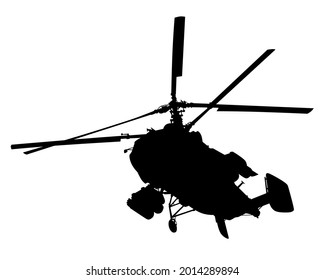 War helicopter flies across the sky. Isolated silhouette on white background