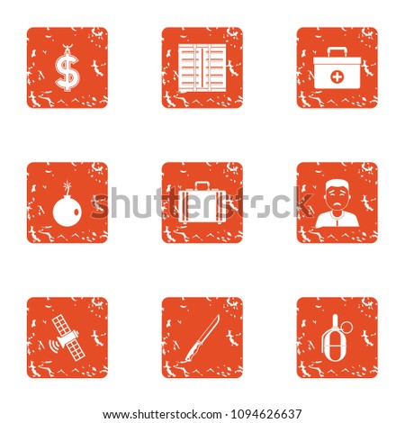 War hitech icons set. Grunge set of 9 war hitech vector icons for web isolated on white background