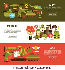 War Horizontal Banners. Vector Illustration of Army Symbols.