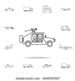 War Humvee Military Icon. Detailed Set Of Transport Outline Icons. Premium Quality Graphic Design Icon. One Of The Collection Icons For Websites, Web Design, Mobile App On White Background