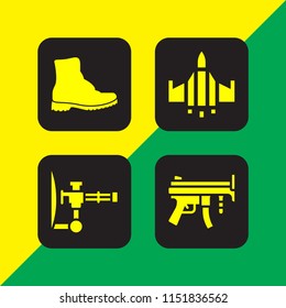 war icon. 4 war set with gun, combat boots and fighter vector icons for web and mobile app