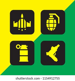 war icon. 4 war set with gun, grenade and fighter vector icons for web and mobile app