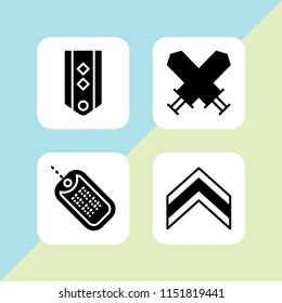 war icon. 4 war set with warrior, military, dog tag and army vector icons for web and mobile app