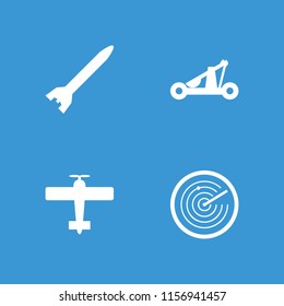 War icon. collection of 4 war filled icons such as catapult, rocket bomb, plane. editable war icons for web and mobile.