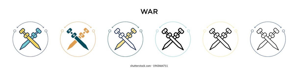 War icon in filled, thin line, outline and stroke style. Vector illustration of two colored and black war vector icons designs can be used for mobile, ui, web