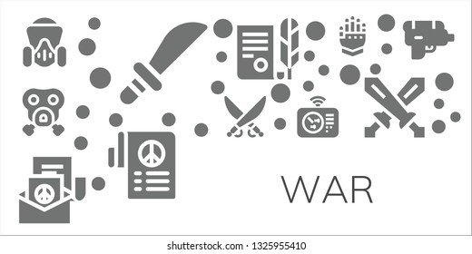 war icon set. 11 filled war icons.  Simple modern icons about  - Gas mask, Weapons, Saber, Peace, Radar, Independence, Gauntlet, Swords, Water gun