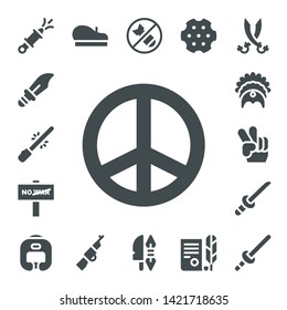 war icon set. 17 filled war icons.  Collection Of - Water gun, Dagger, Saber, Peace, War, Headdress, Katana, Boxing helmet, Beret, Rifle, Bomb, Weapon, Revolver, Independence