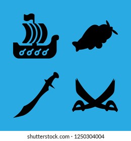 war icon set about old plane, viking ship, swords and sword vector set