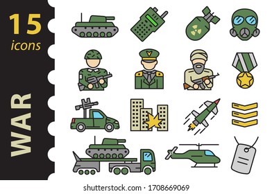 Kriegssymbol in Farbe gesetzt. Einfache Vektorillustration-Symbole in einem flachen linearen Stil.