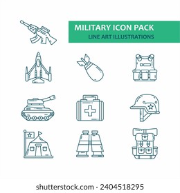 Estilo de contorno del conjunto de iconos de la GUERRA. Juego de iconos de la línea WAR editable por vectores. íconos militares, de la línea del ejército. Soldado Del Ejército Y Iconos Técnicos De Guerra Fijan Vector.