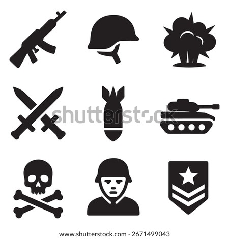 War Icon Set Pack Black and White Minimalist Vector Icons, Milit