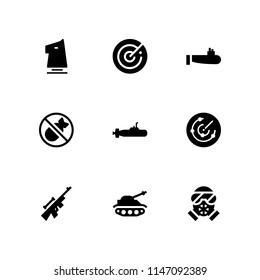 war icon set. submarine, radar and gas mask vector icon for graphic design and web