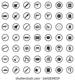 War Icons. Black Flat Design In Circle. Vector Illustration.