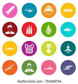 War icons many colors set isolated on white for digital marketing