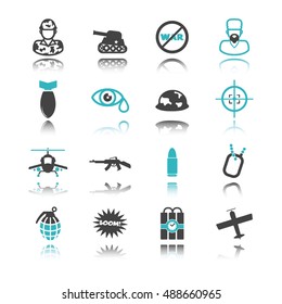war icons with reflection isolated on white background