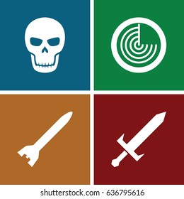 War icons set. set of 4 war filled icons such as radar, skull, sword