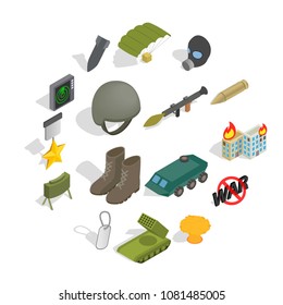 War Icons set in isometric 3d style isolated on white background