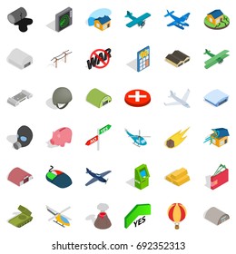 War icons set. Isometric style of 36 war vector icons for web isolated on white background