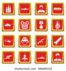 War icons set in red color isolated vector illustration for web and any design