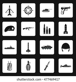 War icons set in simple style. Military equipment set collection vector illustration