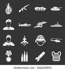War icons set vector white isolated on grey background 