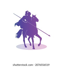 war king with spear in hand riding horse - fantasy or legend scene vector silhouette