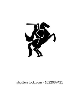 A war knight soldier dressed in armor goes to war with his horse logo icon design flat vector template illustration silhouette white background