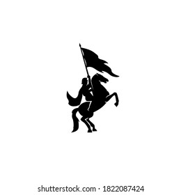 A war knight soldier dressed in armor goes to war with his horse logo icon design flat vector template illustration silhouette white background