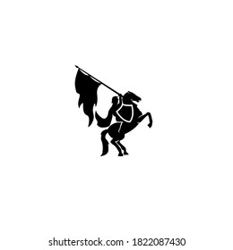 A war knight soldier dressed in armor goes to war with his horse logo icon design flat vector template illustration silhouette white background