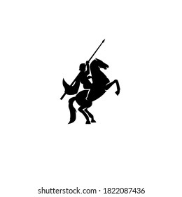 A war knight soldier dressed in armor goes to war with his horse logo icon design flat vector template illustration silhouette white background