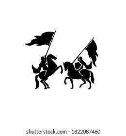 A war knight soldier dressed in armor goes to war with his horse logo icon design flat vector template illustration silhouette white background