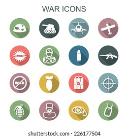 War Long Shadow Icons, Flat Vector Symbols